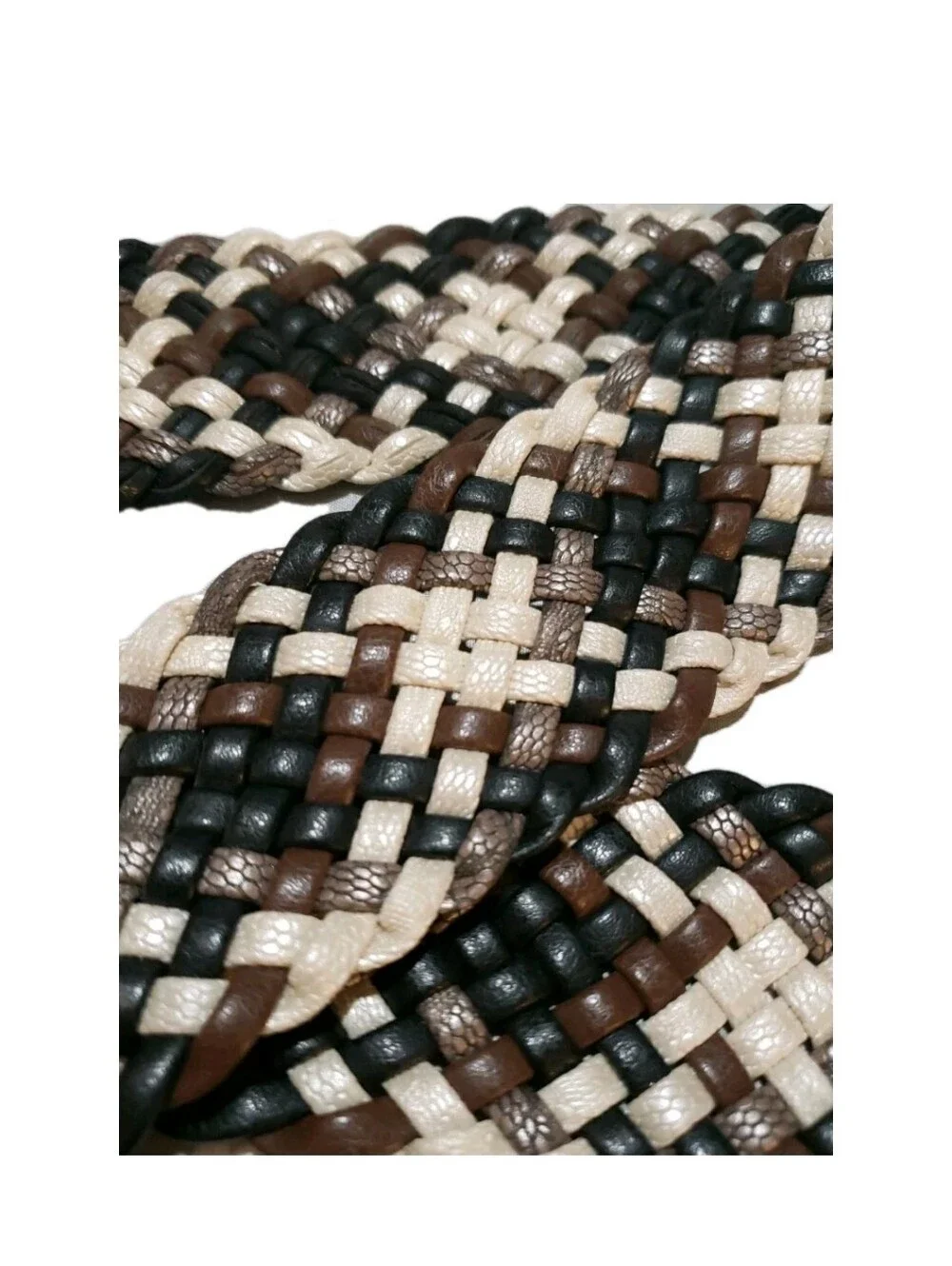 Relic Belt Braided Woven Neutral Colors Silver Floral Buckle 34